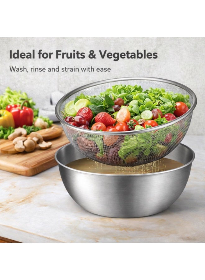 TYCOM Stainless Steel Colander Strainer Drainer with Mixing Bowl .Washing Basket Multipurpose Kitchen Tool for Draining Pasta Rinsing Vegetables Fruits etc. Set of 2 Pieces. - Image 4
